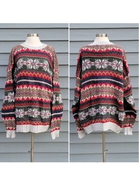 Vintage‎ 90s y2k American Eagle Fair Isle Cotton Chunky Knit Crewneck Sweater XL